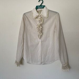 Lady Manhattan 60s 70s cream white blouse with ruffles and lace details